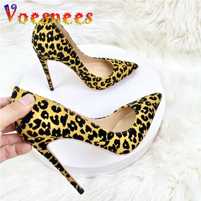 Leopard Pattern High Heels 12CM Fashion Pointed Toe Shallow Mouth Single Shoes European And American Sexy Women's Party Pumps