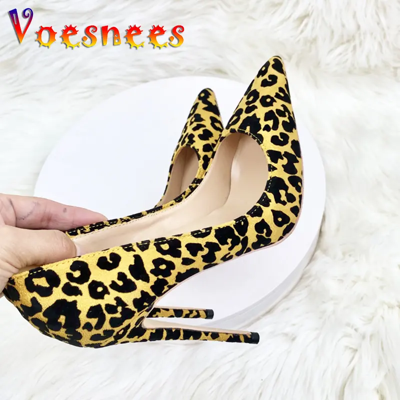 Leopard Pattern High Heels 12CM Fashion Pointed Toe Shallow Mouth Single Shoes European And American Sexy Women's Party Pumps