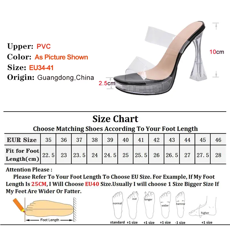Summer High heels Slippers Women's Waterproof Platform Sandals Transparent Band Fashion Slippers Thick Heels 10CM Casual Shoes
