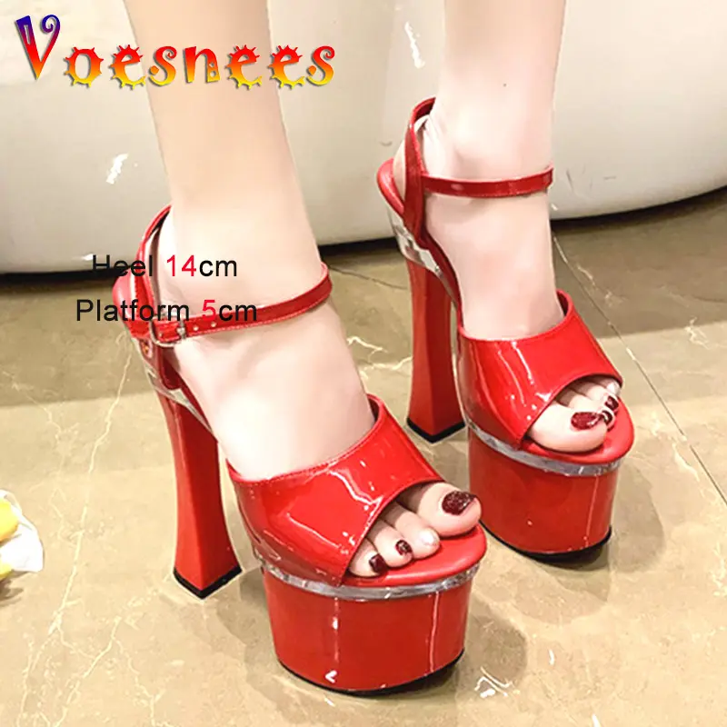 Summer Women Thick Platforms Sandals 2023 New Buckle Strap Party Shoes 14CM Fashion Stage Perform High Heels Pumps Solid Color