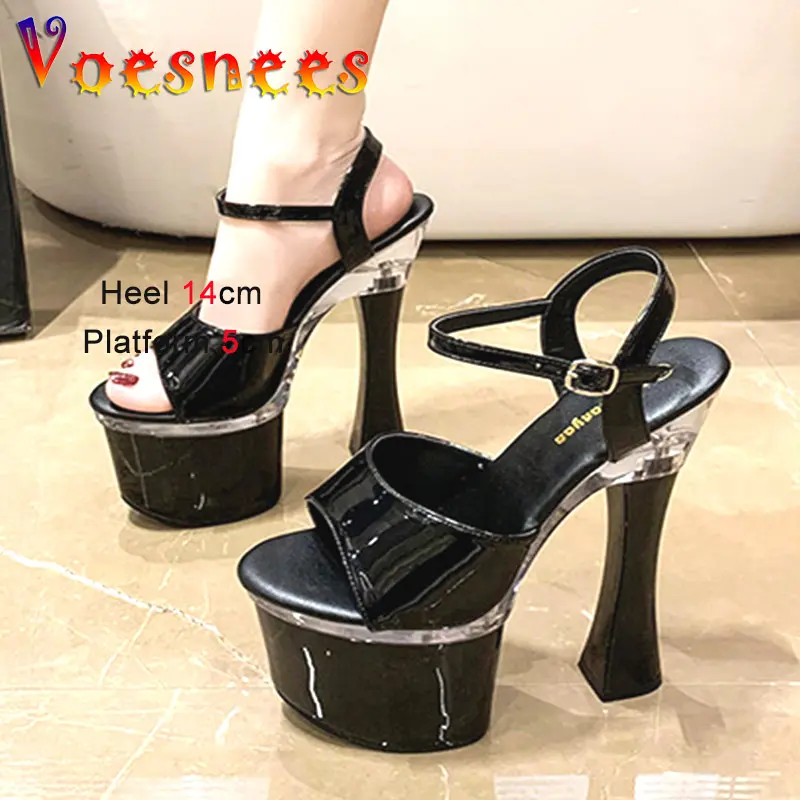 Summer Women Thick Platforms Sandals 2023 New Buckle Strap Party Shoes 14CM Fashion Stage Perform High Heels Pumps Solid Color