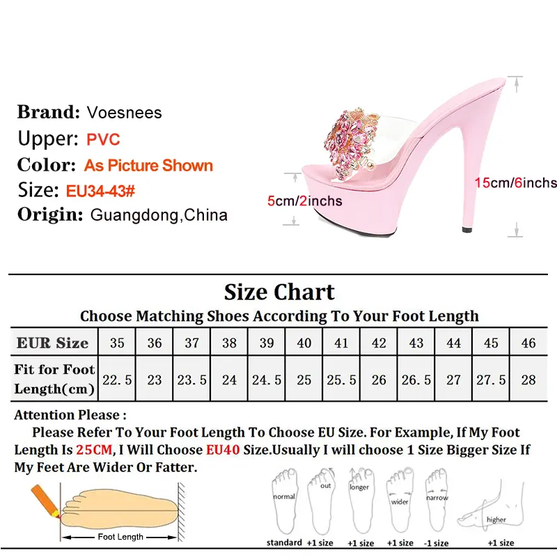 2025 Summer Women Platform Sandals Luxury Diamond Party Dress Shoes 13CM 15CM PVC Crystal High Heels Size 43 Slippers For Lady