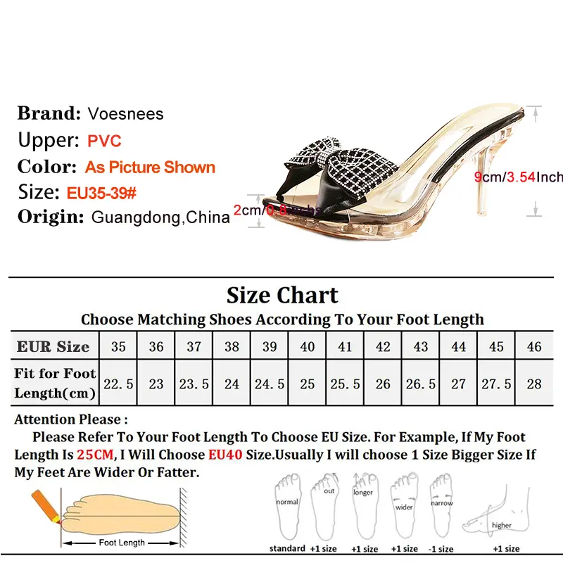 Transparent PVC Slippers For Lady 9CM Rhinestone Sandals 2025 New Sweet Bowknot Sexy Thin High Heels Summer Slip-on Women Shoes