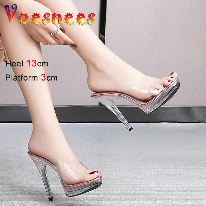 13CM Transparent Sandals Outdoor Modern Slippers For Women 2024 Summer New CRYSTAL Thin Heels Sexy Girls' Party Shoes High Heels