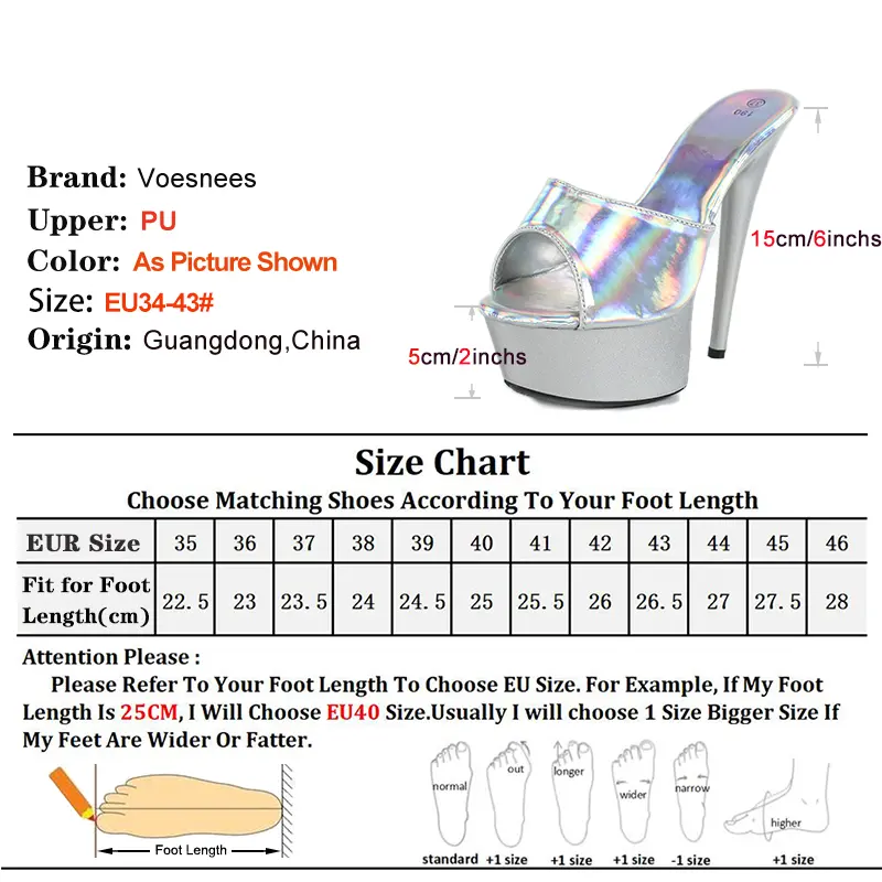 2025 Summer Thin Heel Slippers For Women 5CM Platform 15CM Extreme High Heels Shiny Holographic Slip-on Sandals Nightclub Shoes
