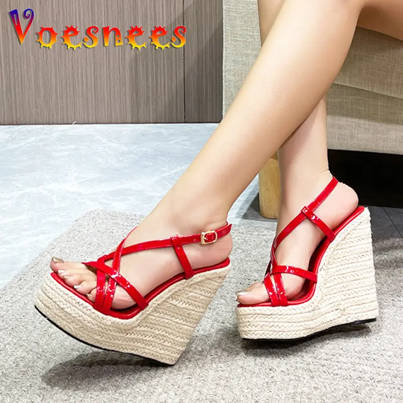 2023 New Wedges Slippers Summer Thin Band High Heels Fashion Weave Women Shoes 6CM Straw Rope Waterproof Platform Sexy Sandals