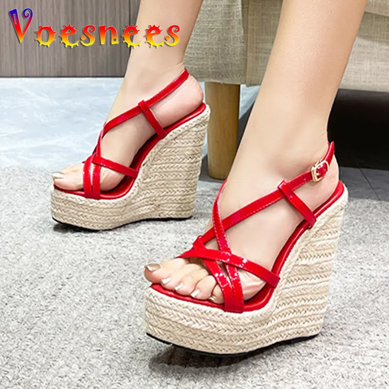 2023 New Wedges Slippers Summer Thin Band High Heels Fashion Weave Women Shoes 6CM Straw Rope Waterproof Platform Sexy Sandals
