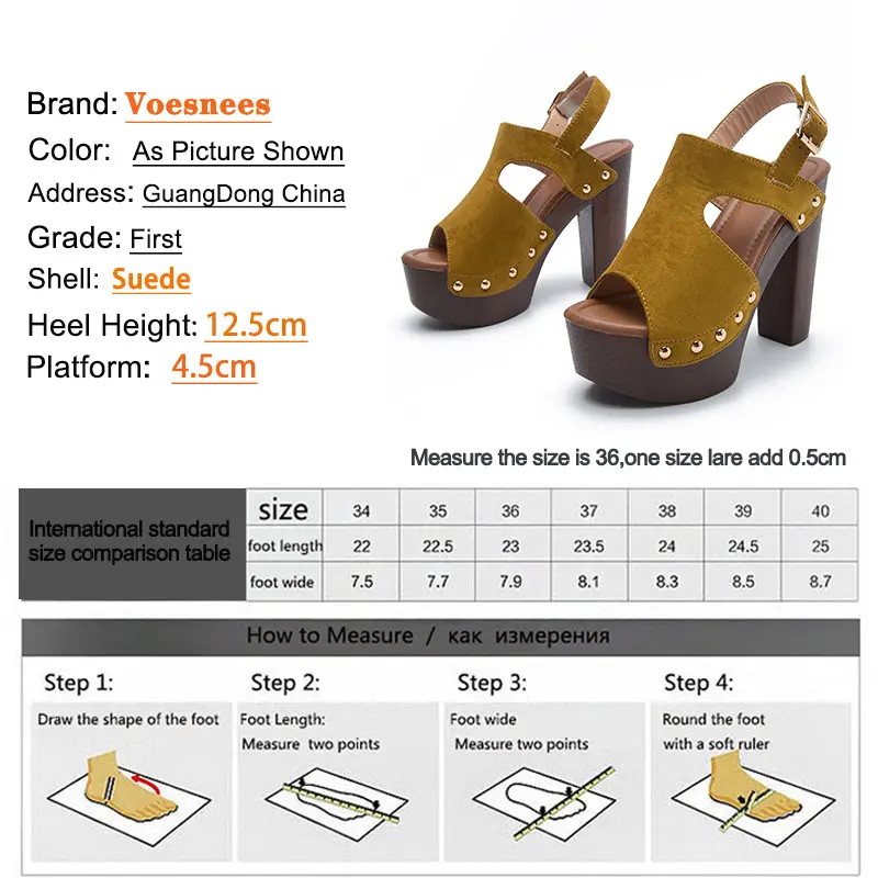 Plus Size Thick Heel Suede Sandals Women's Versatile Comfortable Platform High Heels Rome Style Newest Solid Color Rivet Shoes