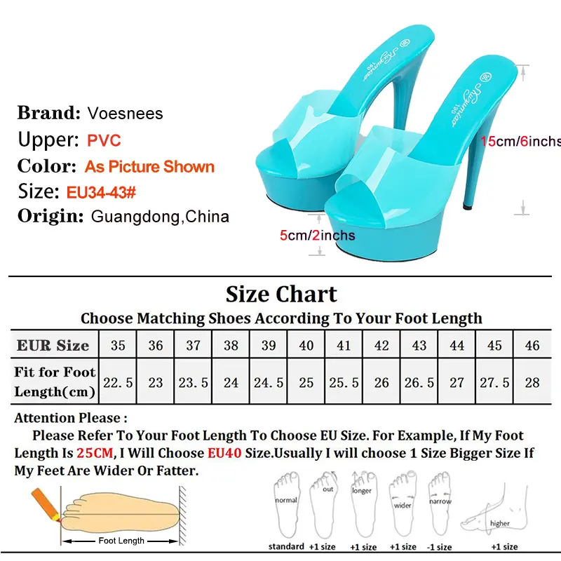 Transparent PVC Slippers Women Super High Heels 15CM Stiletto Platform Sandals Summer Nightclub Stage Slip-on Shoes Plus Size 43