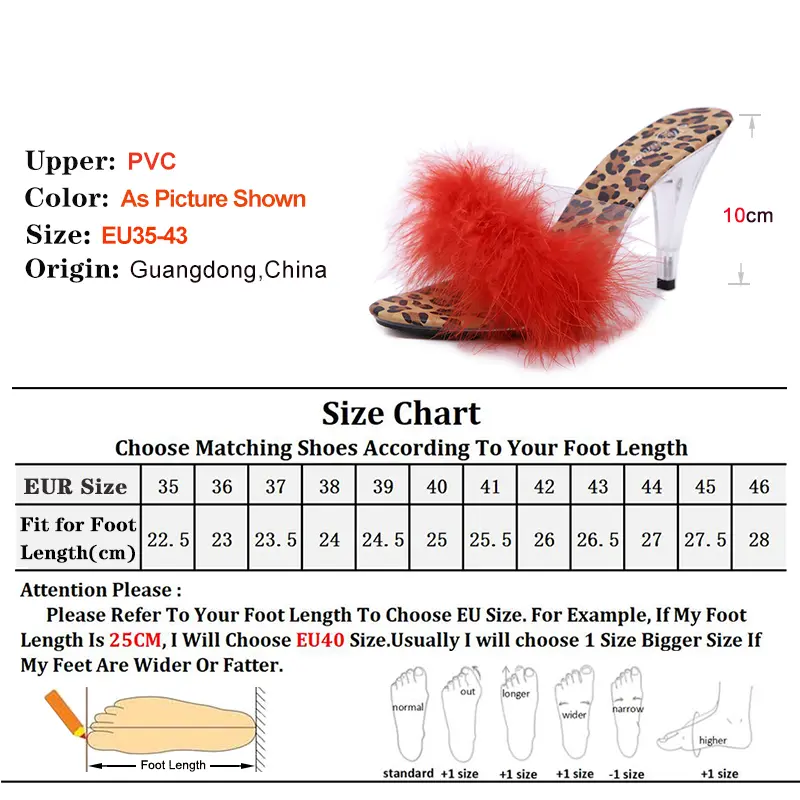 New Leopard Print Fur Women's Sandals High Heels Summer Transparent Slippers Ladies Feather Party High Heels Shoes Large Size 43