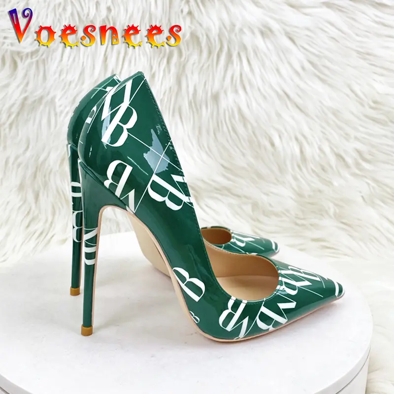 2023 New Letter Graffiti High Heels 12CM Thin heeled Banquet Single Shoes European And American Style Fashion Pointy Women Pumps