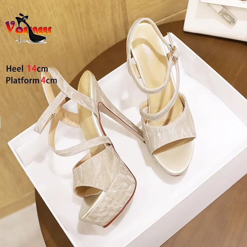 Women Sandals Ankle Buckle Strap High-quality Party Stiletto High Heels Waterproof Platform Summer Model Shoes Nightclub Sandals