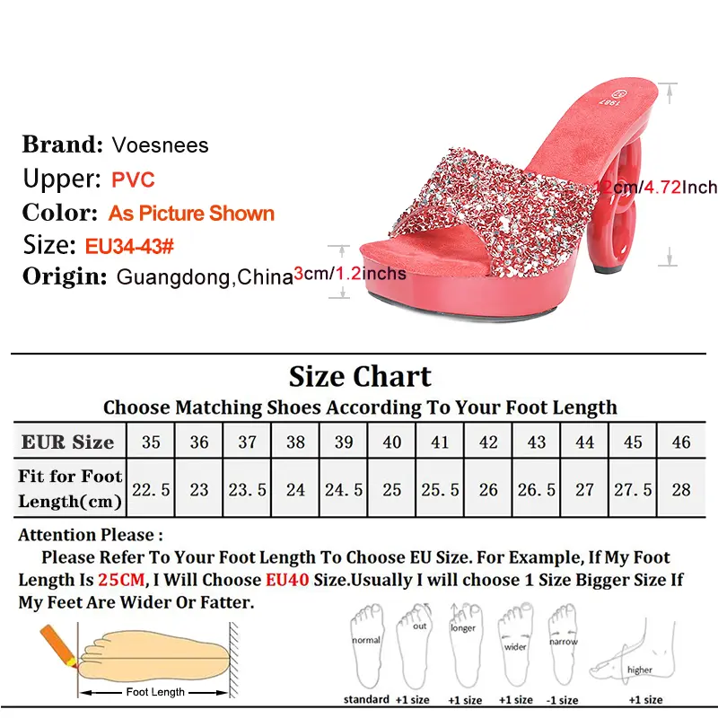 Ladies High Heel Slippers European and American Nightclub 12CM Strange Style Square Toe Sandals Women Sequin Summer Slides Shoes