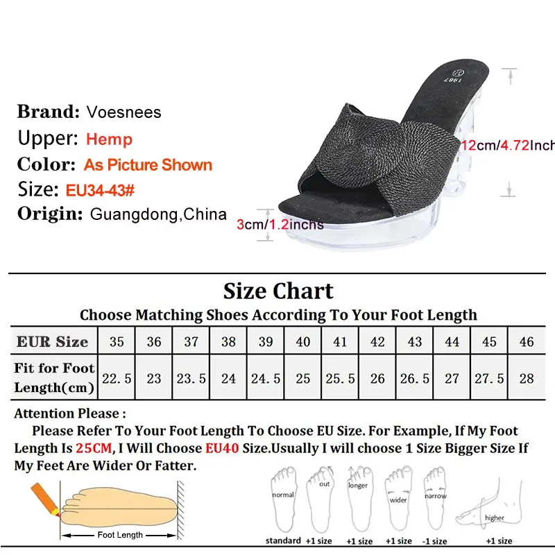 Transparent Crystal sole Summer High Heel Slippers For Ladies Strange style 12CM Platform Sandals Square Toe Slip-on Women Shoes