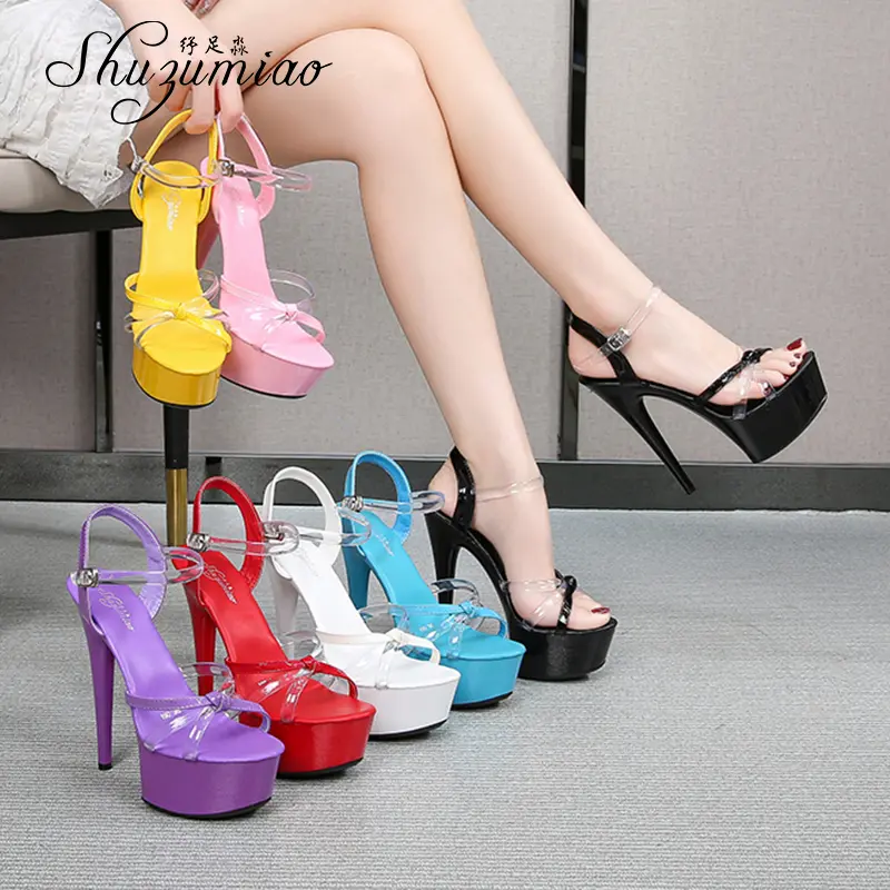 Stripper Pole Shoes Heel Luxury Brand Female Sandles Women Shoes Summer High Heels Platform Red Wedding Shoes Bride Cross Belt
