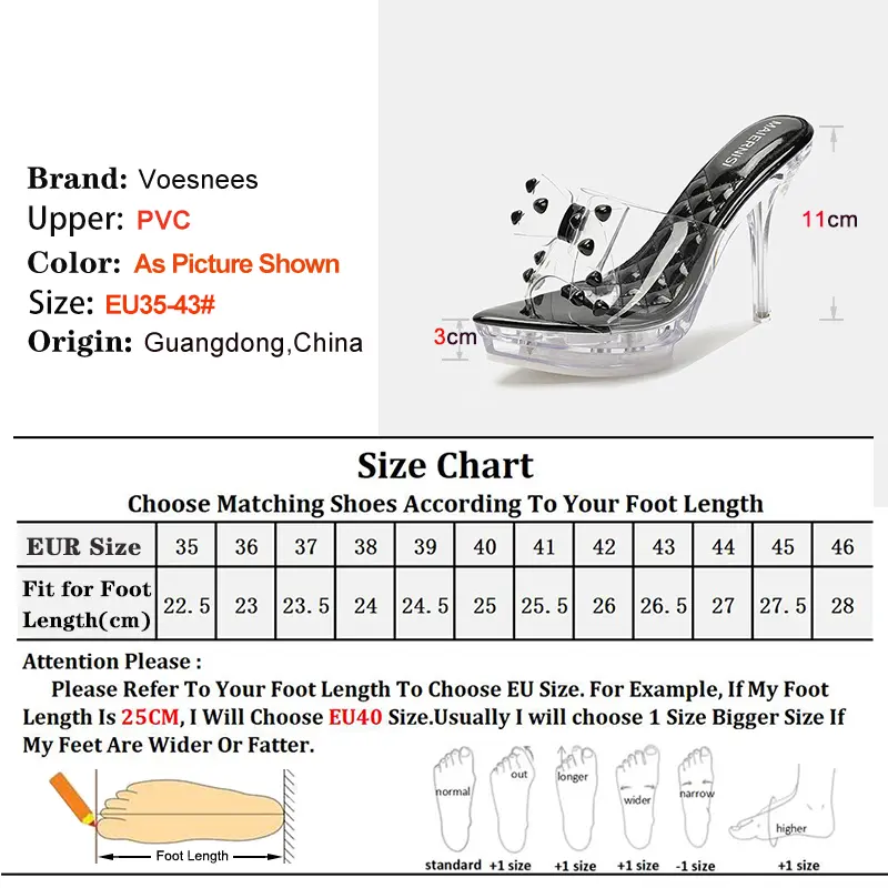 2025 Black High Heels 11cm Platform 3cm Women Slippers Thin Heels Pointed Head Ladies Pumps Clear Bow Rivet Stiletto Party Shoes