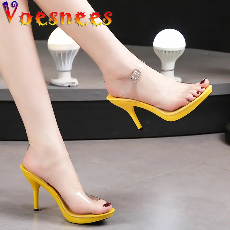 Sandals For Women 2021 Summer New Fashion Design Transparent Thin Heel Party Shoes 9.5cm High Heels Ladies Open Toe Sandals