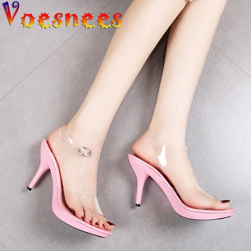Sandals For Women 2021 Summer New Fashion Design Transparent Thin Heel Party Shoes 9.5cm High Heels Ladies Open Toe Sandals