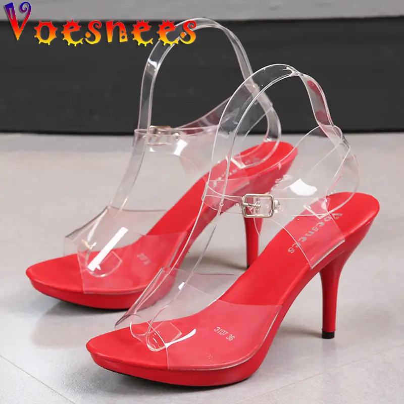 Sandals For Women 2021 Summer New Fashion Design Transparent Thin Heel Party Shoes 9.5cm High Heels Ladies Open Toe Sandals