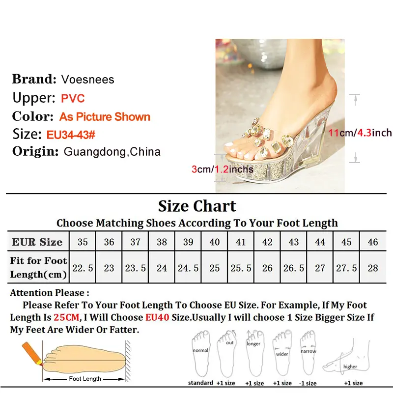 Women Slippers Transparent Wedges Summer Ladies Platform Sandals 11CM Crystal High Heels Big Size Bling Rhinestone Party Shoes
