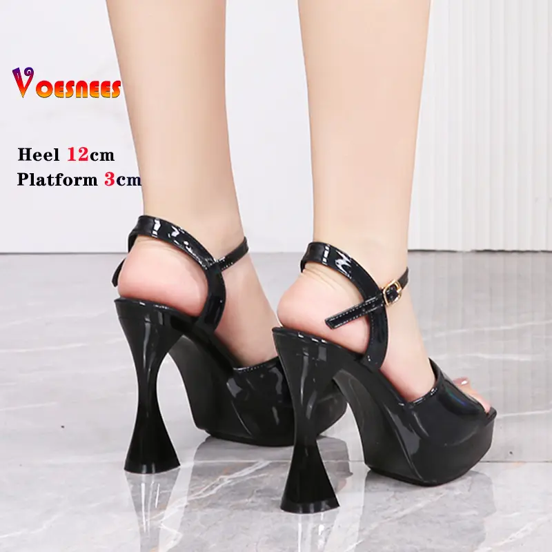 Sexy Black Chunky High-heeled Women Sandals Platform Super High Heels For Woman Square Heel Sandals Gladiator Party Dress Women
