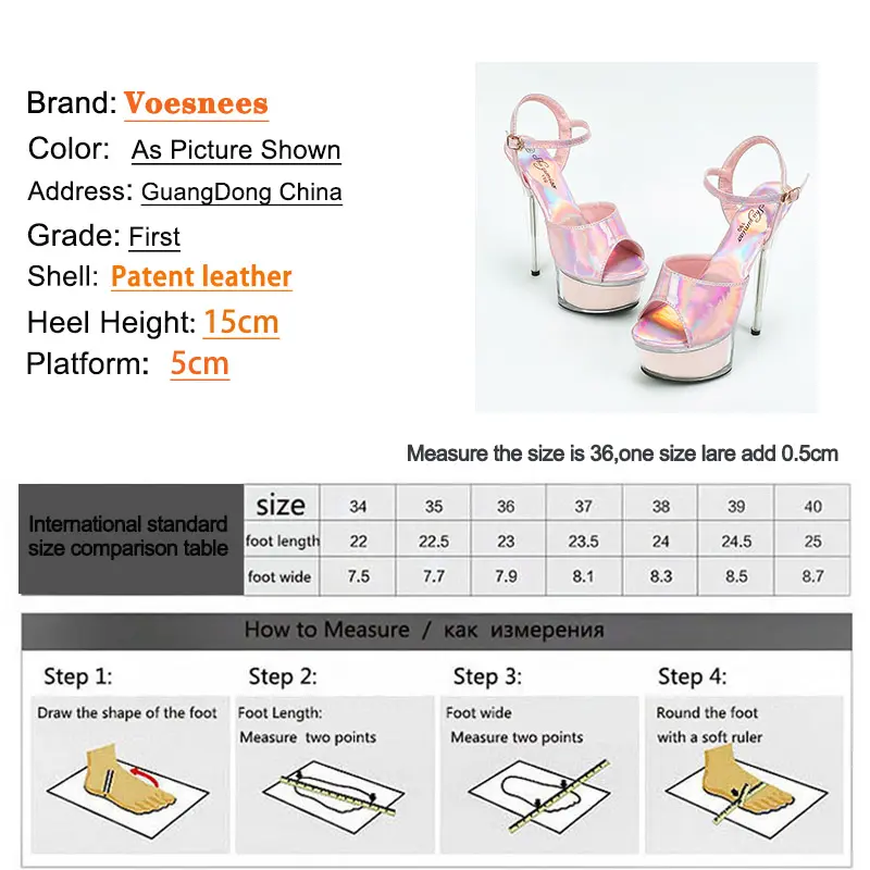 15CM Transparent Platform High Heels Patent Leather Sandals Sexy Women Pole Dance Shoes Nightclub Color-Changing Plus Size Pumps