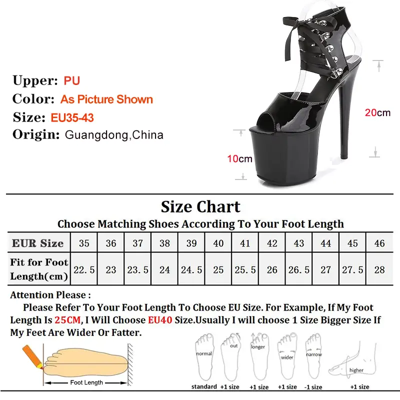 Black High Heels Catwalk Women Sandals 17cm 20CM Thin Heel Thick Bottom Ankle Strap Open Toe Sexy Nightclub Party Women's Shoes