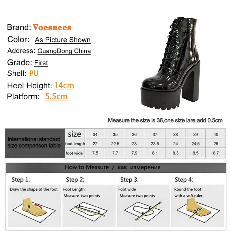 Black 14CM Super High Heels 2023 New Ladies Ankle Boots Square Heels Side Zipper Sexy Women Pumps Platform Lace-Up Casual Shoes