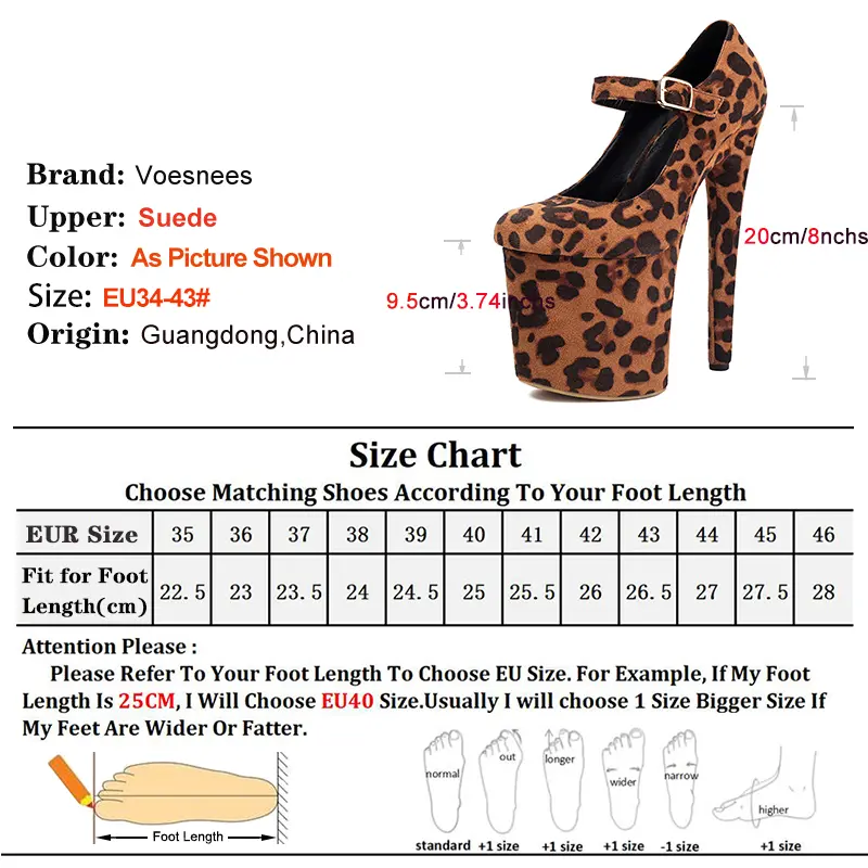 Suede Leopard Print Single Shoes For Women Thick Platform 20CM Thin High Heels Fetish Pole Dance Shoes Female Buckle Strap Pumps