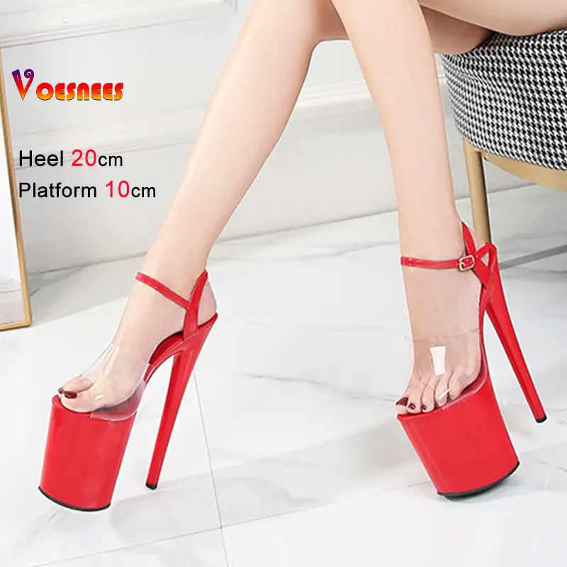 Summer New Sandals Women Sexy Fashion Stiletto High Heels 20CM Dance Shoes Pvc Upper High Heel Platform Open Toe Crystal Sandals