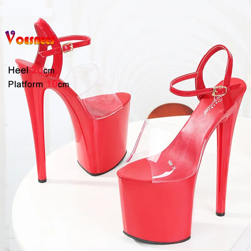 Summer New Sandals Women Sexy Fashion Stiletto High Heels 20CM Dance Shoes Pvc Upper High Heel Platform Open Toe Crystal Sandals