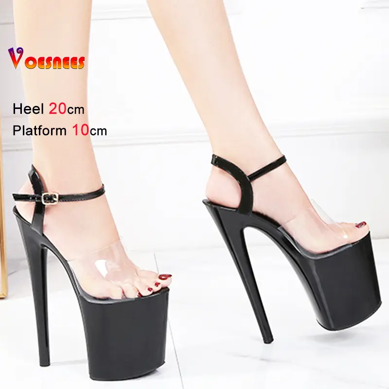 Summer New Sandals Women Sexy Fashion Stiletto High Heels 20CM Dance Shoes Pvc Upper High Heel Platform Open Toe Crystal Sandals