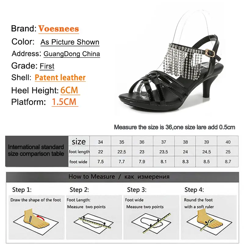 Women Sandal Comfortable Patent Leather 6CM Summer Student Shoes Fashion Simple Style Buckle Strap Party Thin High Heels Size 43