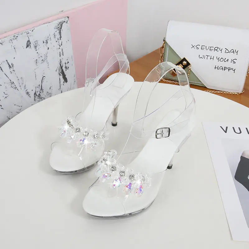 Transparent Rhinestone Sandals Women 2022 Sexy High Heels Ladies Banquet Wedding Shoes Fashion Show Summer Open Toe Woman Slippe