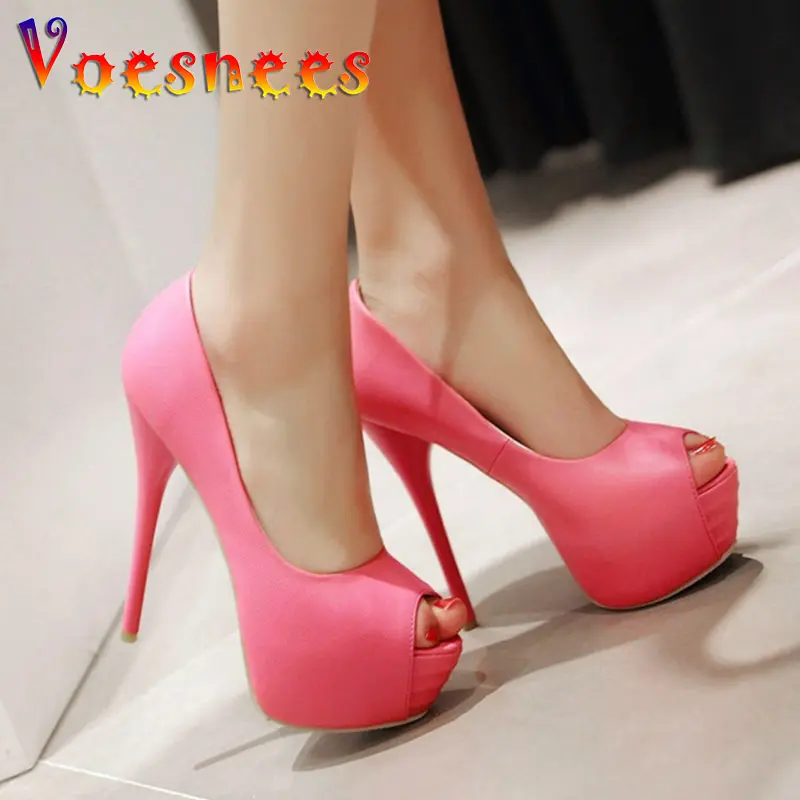 2022 Spring New Super High Heel Fish Mouth Single Shoes Waterproof Platform Comfortable Women's Thin Heel Model Walk Show Pumps