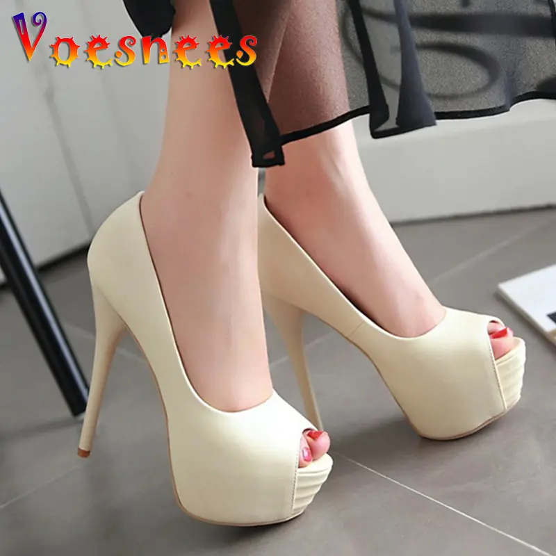 2022 Spring New Super High Heel Fish Mouth Single Shoes Waterproof Platform Comfortable Women's Thin Heel Model Walk Show Pumps