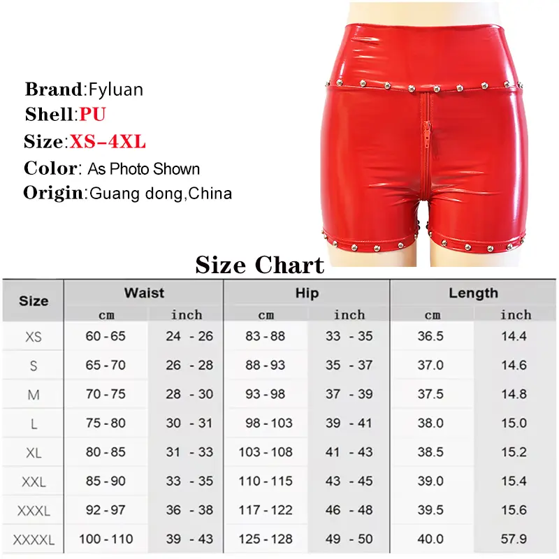 Double Zipper Womens Gothic Fetish Leather Shorts High Waist Front Zipper Shorts Stylish Booty Shorts For Motorcycle Raves
