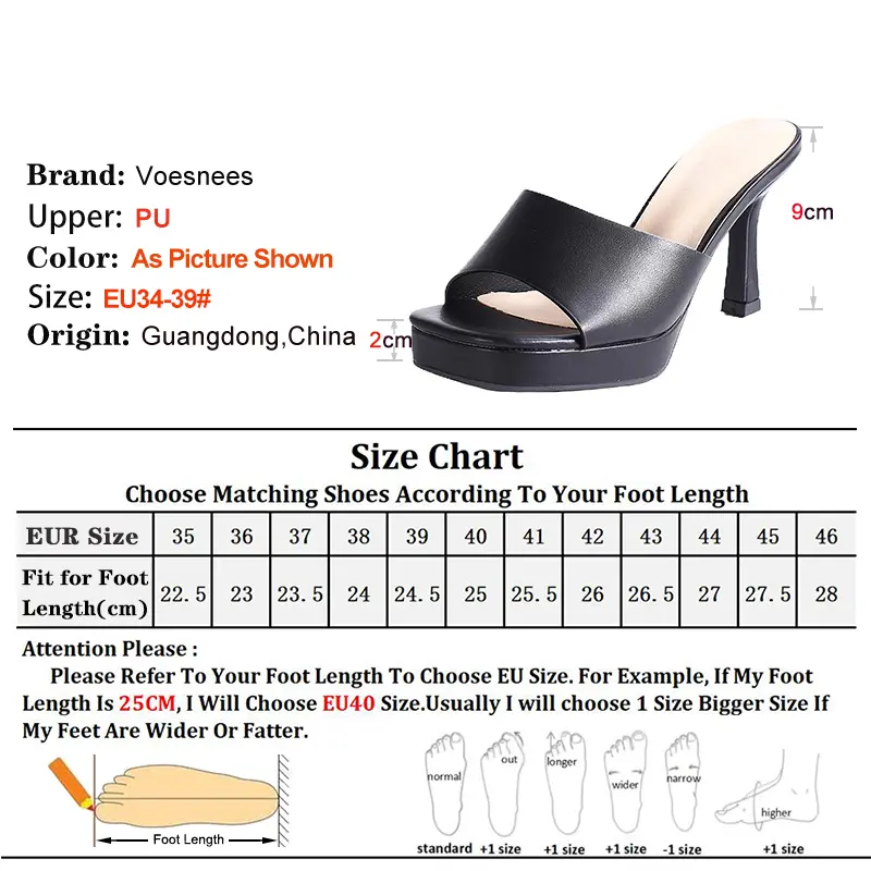 Sexy Black High Heels 9cm Platform 2cm Women's Shoes Slippers Thin Heels Square Head Ladies Pumps Peep Toes Stiletto Patry Shoes