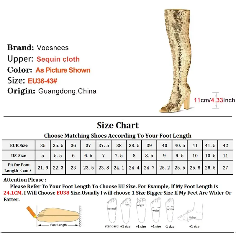 Sexy Thigh High Boots 11CM High Heels Nightclub Peep Toe Gladiator Women Shoes Over the knee Sequin Female Long Boots Size 36-43