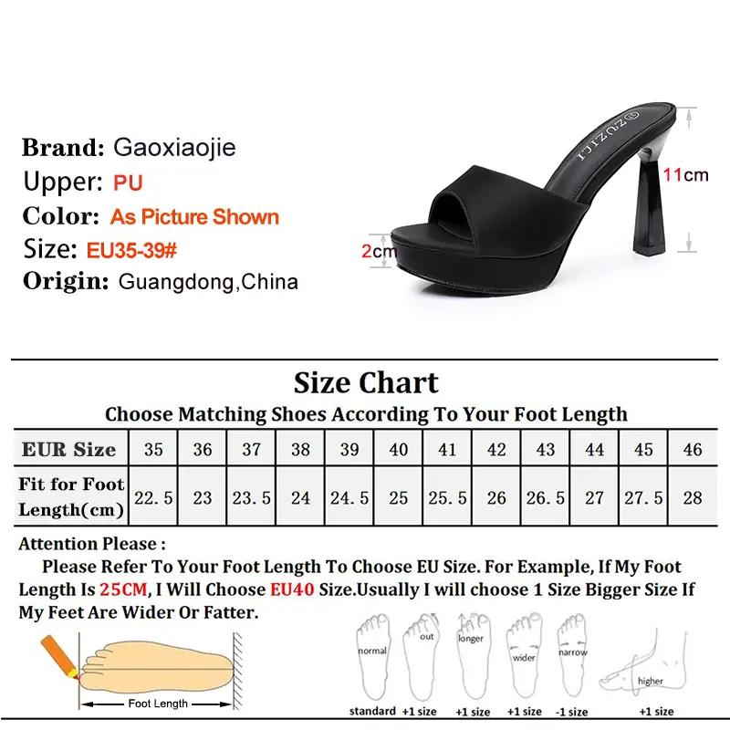Coarse Heels Sexy Black High Heels 11cm Platform Women's Shoes Slippers Round Head Ladies Pumps Peep Toes Stiletto Casual Shoes