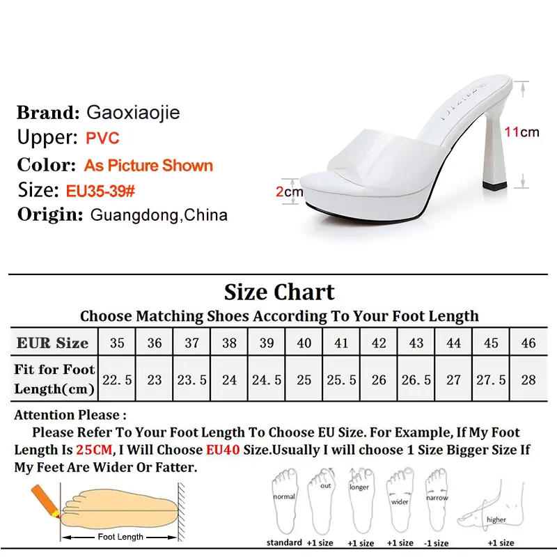 White High Heels 11cm Platform 3cm Women's Shoes Slippers Thin Heels Round Toe Ladies Pumps PVC Peep Toes Stiletto Casual Shoes