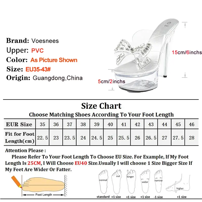 Rhinestone Slippers For Ladies 15CM Nightclub Party Slides  Transparent Shoes Women 5CM Platform Clear Heel Diamond Bow Sandals