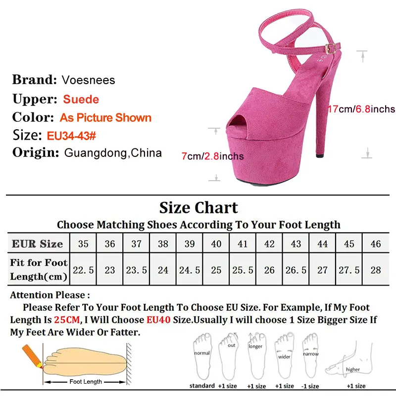 Female Shoes Red Faux Suede Summer Ankle Strap 7CM Platform 17CM High Heel Sandals For Women Nightclub Pole Dance Stripper Heels