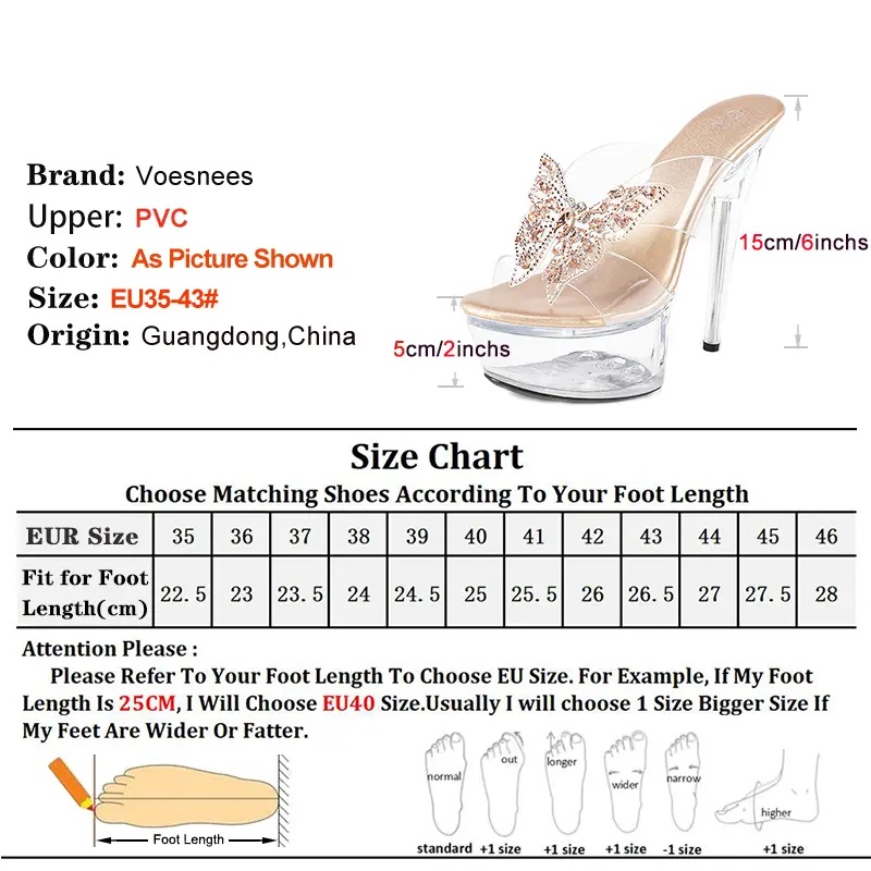 Rhinestone Decoration Slide 15CM Thin High Heel Slippers Transparent Women Shoes Summer Party Exquisite Luxury Butterfly Sandals