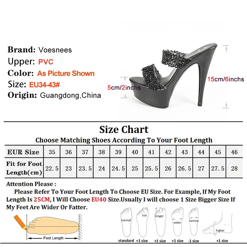 Shiny Sequined High Heels 15CM/6Inch Summer Thin Heel Ladies Slippers Nightclub Stage Shoes Women Fetish Thick Platform Sandals