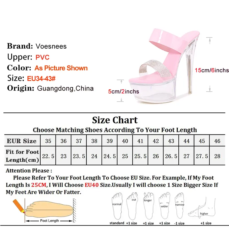 Summer Round Toe Slippers Women's High Heels 5CM Platform 15CM Transparent Crystal Sandals Europe And America Rhinestone Shoes
