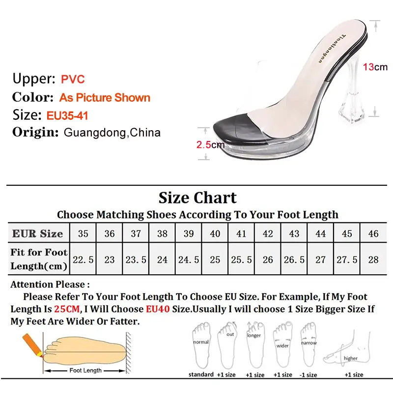 Ladies Transparent Slippers Sexy PVC High Heeled Pumps Women Platform 13CM Hoof Heels Sandals Square Toe Perspex Crystal Shoes