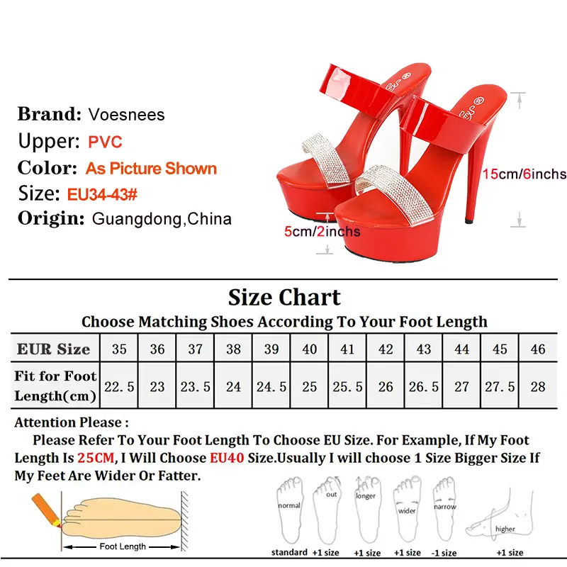 15CM Thin High Heels Summer New Luxury Rhinestone Slippers For Ladies Mules Women Platform Sandals Nightclub Large Size Shoes