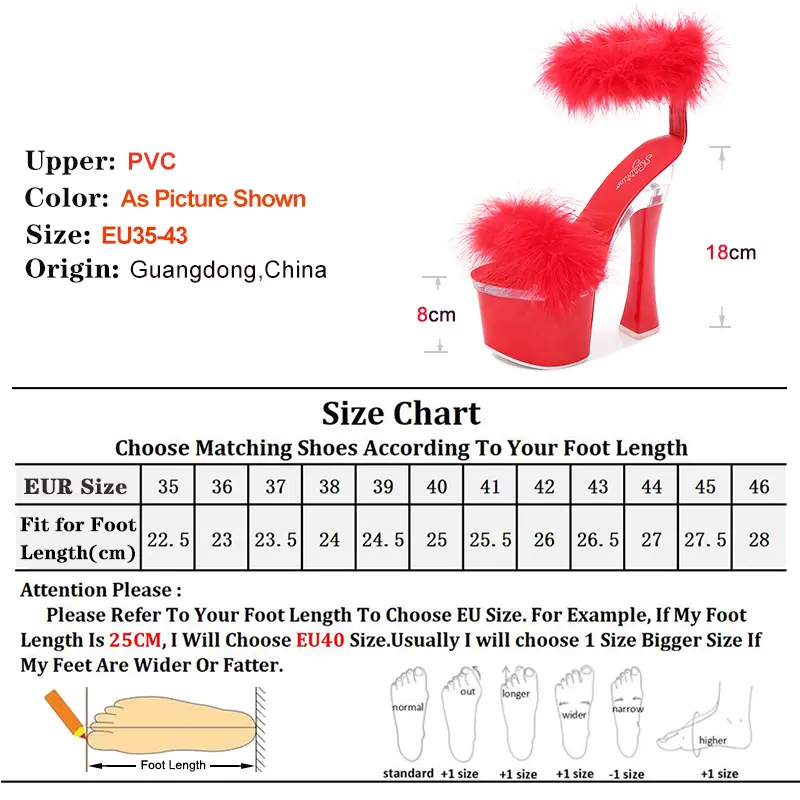 2025 Summer Fashion Fur Women Sandals Peep Toe High Heel 18CM Shoes Elegant Platform Female Red Thick Heel Party Shoes Sandals