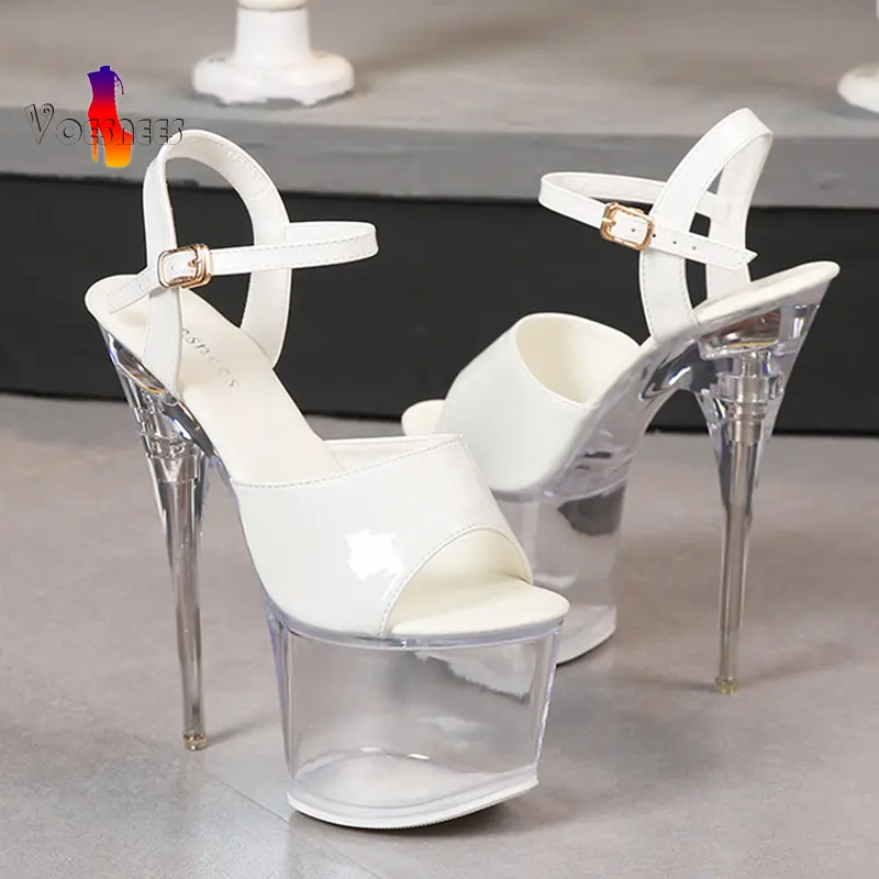 Sexy Model Walk Show High Heels 17CM Stripper Pole Dance Shoes Women's Platform Party Sandals Red Buckle Strap Summer Stilettos